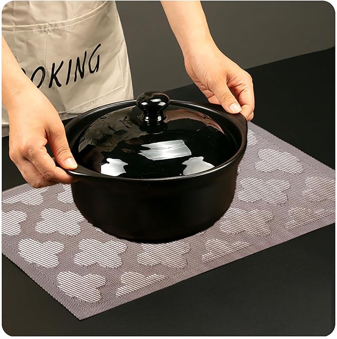Elegant Placemats Vinyl Woven Heat-Resistant Placemats Set of 4 Washable Easy to Clean Table Mats for Dining Room and Decorate (Champagne)
