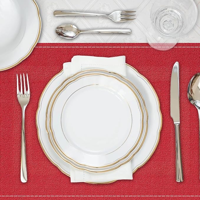 Niviy Christmas Placemats Set of 4, 12x18 Inch Rectangular Placemats for Kitchen Table, Red Placemats for Holiday Party Kitchen Dining Room Decoration