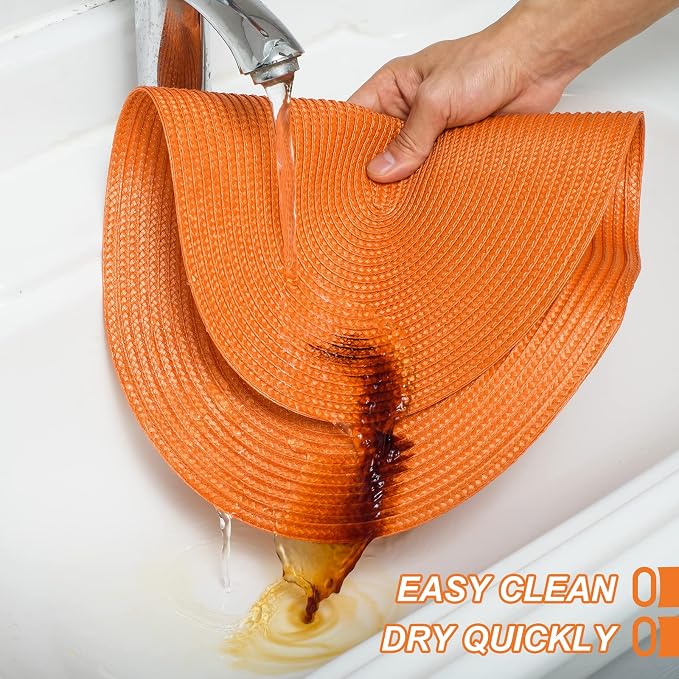 AHHFSMEI Placemats Set of 4 for Dining Table Washable Woven Non-Slip 18x12 inches Placemat Heat-Resistant Durable Table Mats for Dining Table Easy to Clean (Oval Orange, 4)