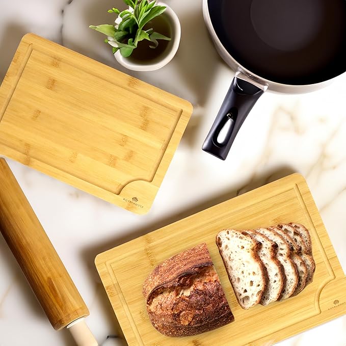 2 Pack Cutting Board Large15x10x0.5 and Medium 12x8x0.5 Bamboo Cutting Boards for Kitchen with Juice Groove and Kitchen Chopping Board for Meat Cheese board Heavy Duty Serving Tray