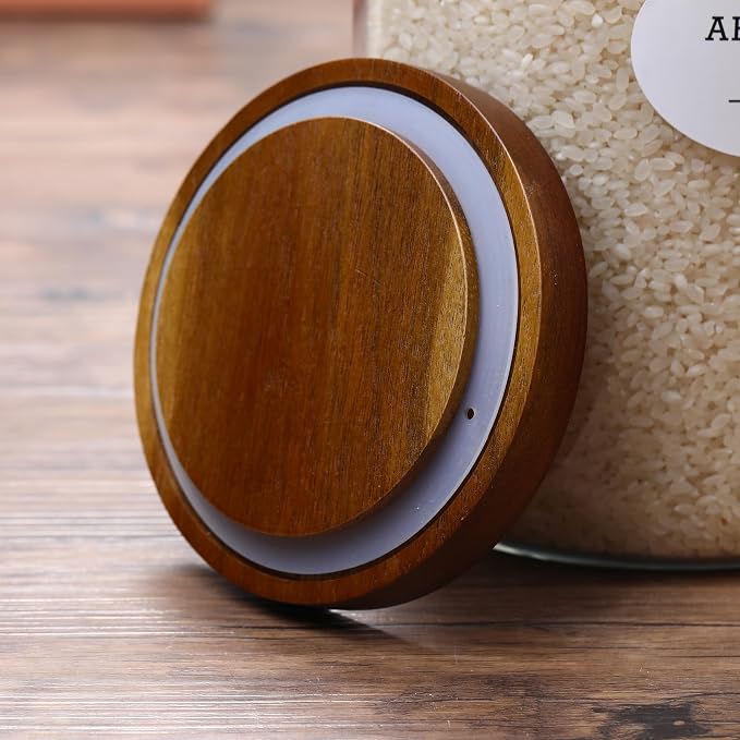 2-pack 3/4 gallon glass storage container with Acacia Wood Lids and glass spoon, Sealable Waterproof, Large Tall Glass Jar,Glass food storage Jars Set for Coffee bean, Nut, Candy, Cereal, Flour，sugar