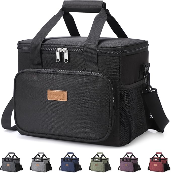 Lifewit Large Lunch Bag, Insulated Lunch Box, Soft Cooler Cooling Tote for Adult Men Women, Black 24-Can (15L)