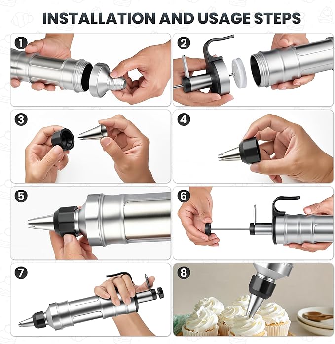Dessert Decorating Syringe Set - Cupcake Icing Piping Kit, Cupcake Frosting Filling Injector with 6 Piping Icing Nozzles, 9 Silicone Cupcakes for Cake, Cupcakes, Cookie (18Pcs-Black)