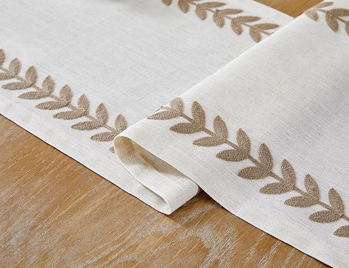 Wracra Embroidered Fall Table Runner Irregular Willow Leaf Table Runners 48 Inches Long for Dresser Home Dining Table Decor,14 x 48 Inch, Taupe