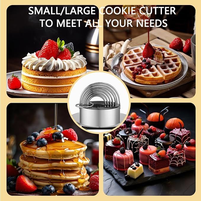 6 Pcs Large Cookie Cutters (2, 2.3, 2.8, 3.14, 3.54, 3.9 Inch), Round Biscuit Cutter Set with Handle and Big Ring, Professional Baking Dough Cutter Tools for Cakes, Sandwiches, Donuts, Dumplings