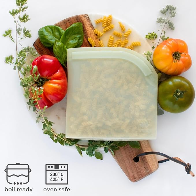 Lotus Reusable Silicone Food Storage Bags – BPA-Free, Microwave & Dishwasher Safe, Leak-Proof Zip Lock Silicone Bags for Freezer, Multi Purpose Food Storage Bag with Flat Base Design for Meal Prep