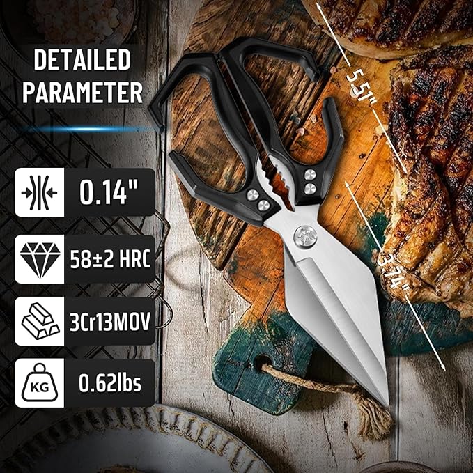 Dream Reach Kitchen Shears for Food Heavy Duty Poultry Shears with Ergonomic Handle, Japanese High-Carbon Steel Culinary Scissors for Chicken, Meat, Seafood, Bone Cutting, Christmas Gifts for Men