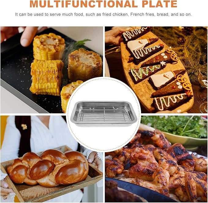 MAGICLULU Stainless Steel Baking Sheet with Wire Rack Set, 12.4X8.46 Inch Cookie Pan and Cooling Rack for Baking, Roasting, Draining Oil, and Cooking Home