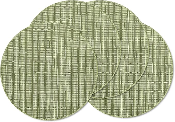 Niviy Green Round Placemats Set of 4, 15 Inch Washable Easy to Clean Heat-Resistant Anti-Skid Sage Green Placemats for Holiday Party Kitchen Dining Room Decoration