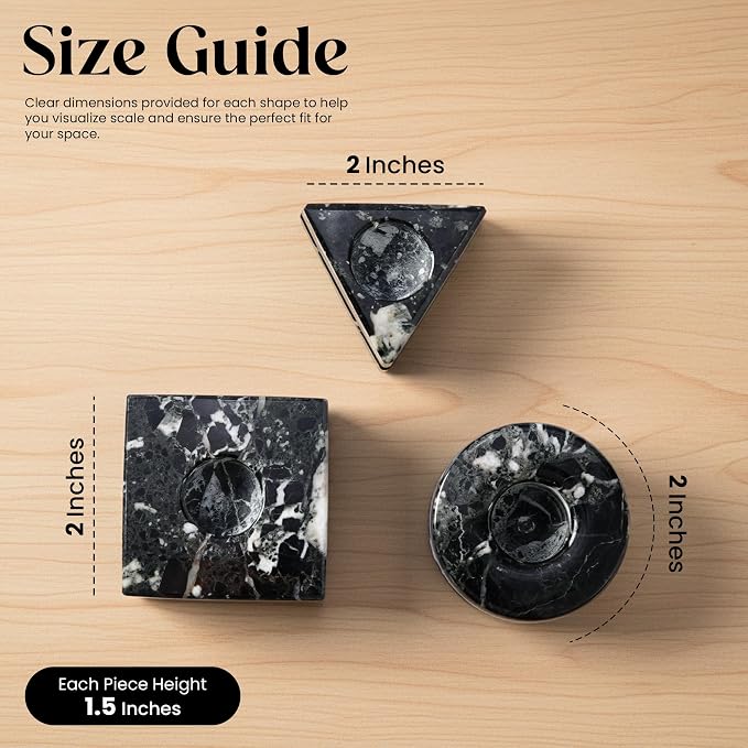 Marble Candle Holder Set of 3, Handmade Zebra Black Stone Candlestick Holders, Minimalist Taper Candle Stand, Decorative Table Decor for Living Room & Dining, Centerpiece, Housewarming & Wedding Gift