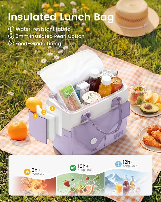 LOVEVOOK Insulated Lunch Bag for Women, Wide Opening Leakproof Cooler Bag with Cup Holder and Shoulder Strap, Adult Large Pink Lunch Box for Work Picnic