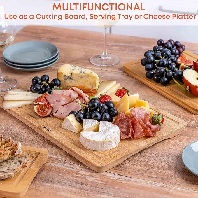 Wood Cutting Board for Kitchen – 15x10" Bamboo Cutting Board with Juice Groove and Handles – Wooden Chopping Board, Serving Tray – BlauKe®