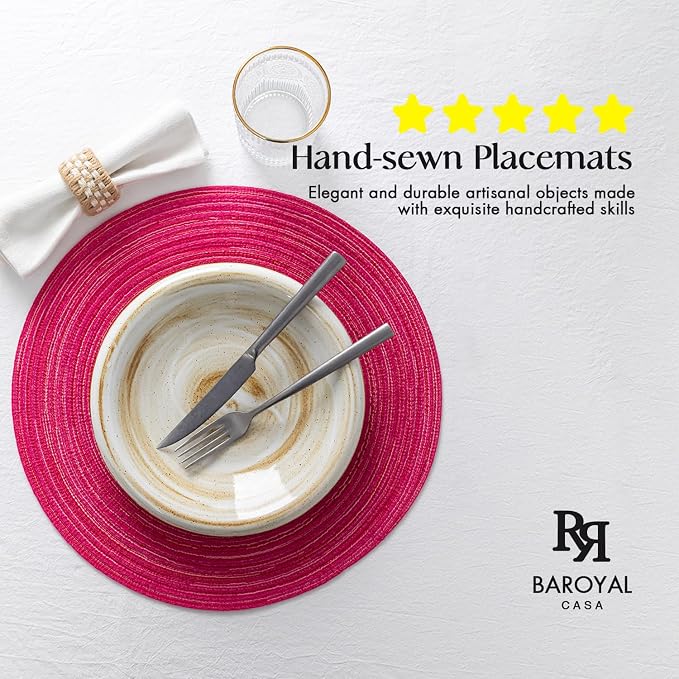 Round Placemats Set of 8 Woven Placemats Washable Braided Table Mats for Dining Table Heat Resistant Non-Slip Circle Place Mats(Pink)