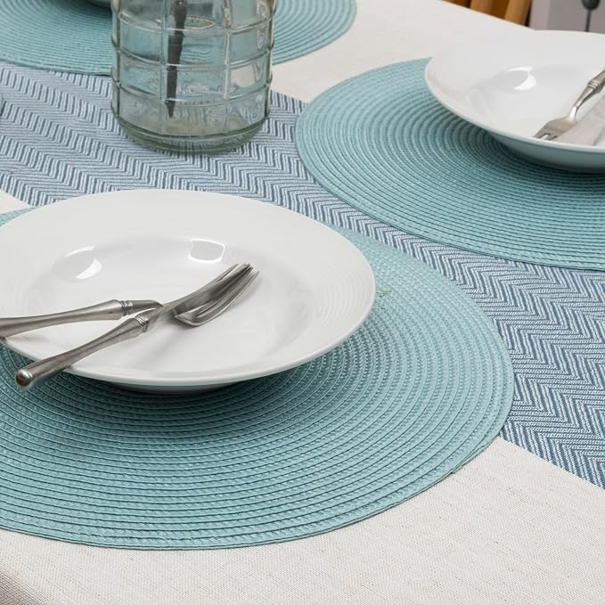 Winknowl 15 Inch Round Braided Placemats Set of 4, Washable Cotton Polyester Table Mats, Heat Resistant Non-Slip Place Mats for Kitchen Dining Table Decor (Light Blue,4pcs)