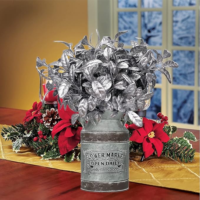 CATTREE Artificial Silver Leaves Christmas Plants 4 Pack, Plastic Leaf Bouquet Faux Gold Plant Fake Shrubs Simulation Bushes for Wedding Hall Table Centerpieces Floral Arrangement Filler DIY Décor
