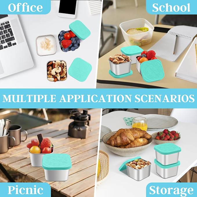 Qukaka Stainless Steel Snack Containers for Kids,7.2oz Easy Open Leak Proof Reusable Snack Box Container with Lids,Small Lunch Containers for Meal Prep,School,Picnic and Travel-3Pack