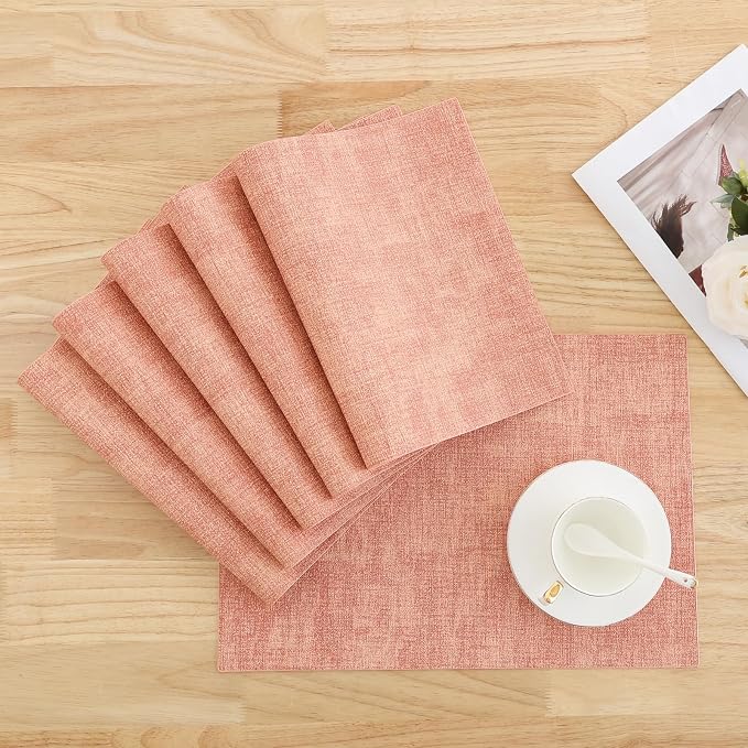 Homaxy Faux Leather Heat Resistant Placemats for Dining Table Set of 8, Waterproof Wipeable Washable PU Table Mats, Easy to Clean Anti-Slip Place Mats, 11.8" x 17", Pink