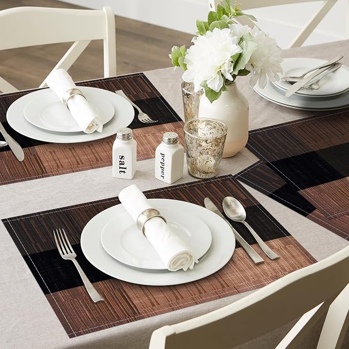 Niviy Brown Placemats Set of 4, 12x18 Inch Washable Easy to Clean Heat-Resistant Anti-Skid Grey Placemats for Holiday Party Kitchen Dining Room Decoration