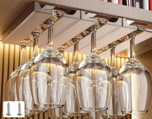 Wine Glass Holder Under Shelf Cabinet Wine Glass Rack Plastic Stemware Rack Glassware Drying Storage Hanger for Kitchen,Bar and Restaurant (2Pack-Brown)
