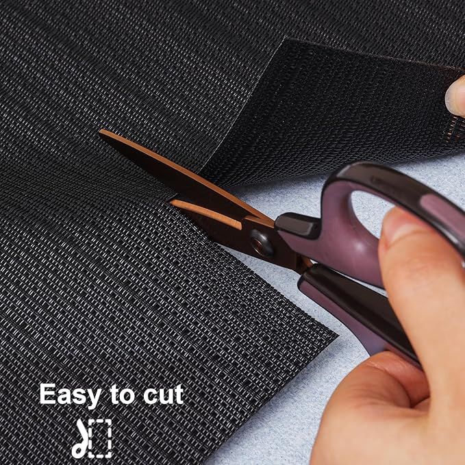 Myir JUN Placemats Set of 6, Vinyl Woven Placemats Place Mats Indoor Washable Table Mats Non-Slip Place mats for Dining Table (Black, Set of 6)