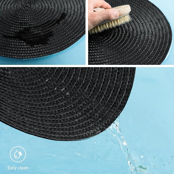 FunWheat Round Braided Placemats Set of 6 Place Mats for Dining Tables Woven Washable Non-Slip Table mats Small 13 inch(S Black, 6pcs)