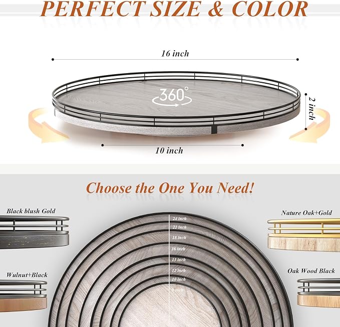 16" Lazy Susan Oak Wood Turntable Organizer for Cabinet, Farmhouse Round Lazy Susan Organization and Storage for Dining Table, Kitchen, Bathroom, Countertop, Cupboard, Kitchen Decor Whitewashed