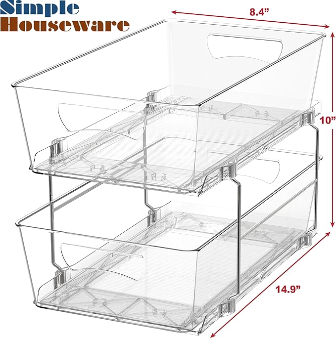 Simple Houseware 2 Tier Basket Drawer Cabinet Pull-Out Organizer, Clear