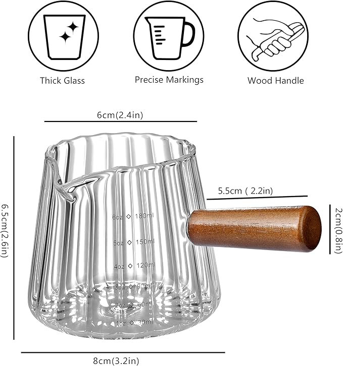 Espresso Cups, Mumulo 6OZ Espresso Shot Measuring Cup Glass, V-Shaped Mouth, Markings in both oz& ml