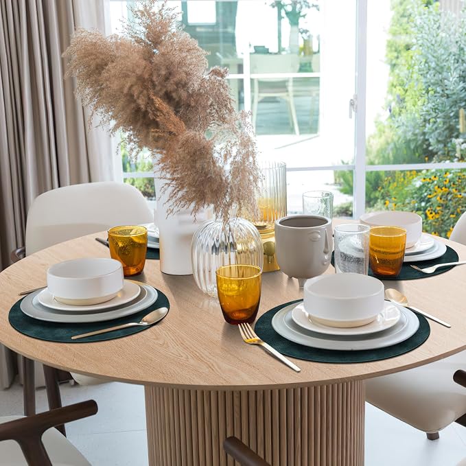 ADRIMER Placemats, Heat Resistant Round Placemats Set of 8 Washable, Waterproof Table Mats, Wipeable Faux Leather Place Mats for Kitchen, Dining Room, Dark Blue