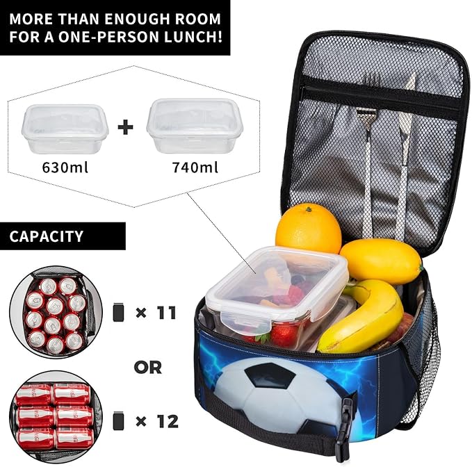 Football ﻿ Lunch Box Insulated Lunch Bag for Adult Women Men Reusable Aesthetic Tote Lunchbox Container Work Outdoor Picnic Hiking