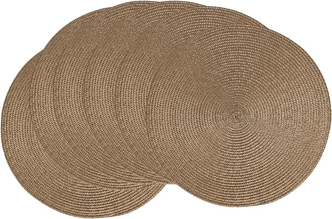 AHHFSMEI Round Placemats Set of 6 Heat Resistant Washable Non-Slip Woven Braided Table Mats for Dining Table Kitchen & Home Decor (Brown A)