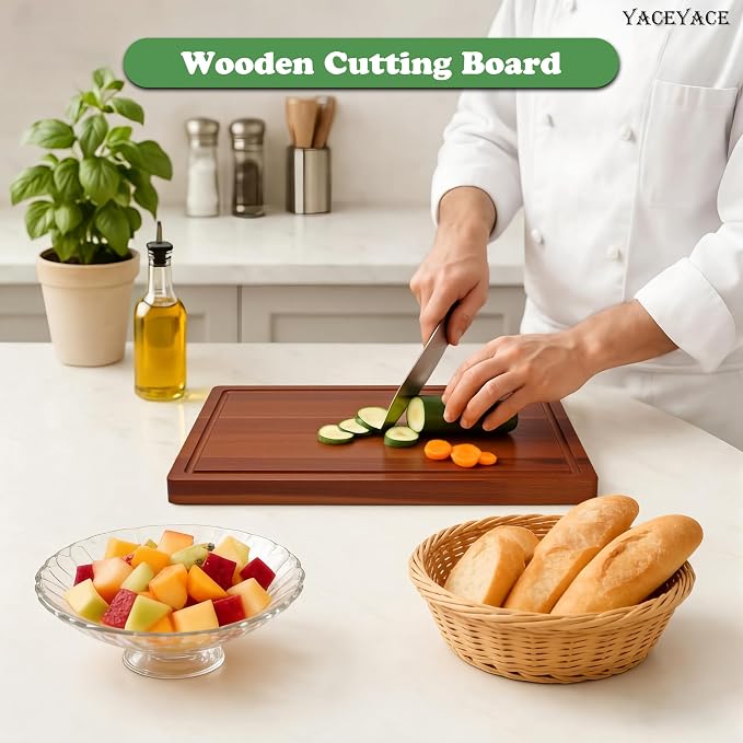 Wood Cutting Boards for Kitchen, Medium 15"x10" Acacia Wood Cutting Board with Juice Groove, Thick Chopping Board for Meat, Cheese,Fruits
