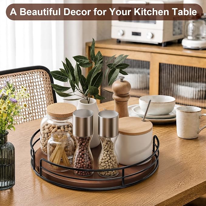 Optish 9" Lazy Susan Turntable for Table Top, Wooden Lazy Susan Organizer for Cabinet, Kitchen, Countertop, Pantry, Spice Organizer, Bathroom, Vanity, Table Decor, Non-Slip Bottom