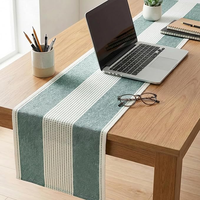 Artoid Mode Forest Green Farmhouse Rustic Table Runner, Seasonal Macrame Fabric Kitchen Dining Holiday Wedding Table Decor for Home Party 13x108 Inch