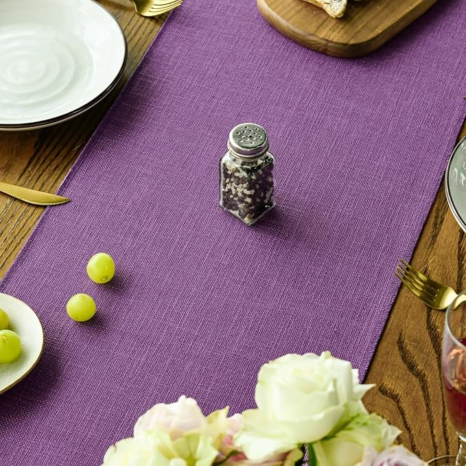 Artoid Mode Lilac Purple Tassel Table Runner, Mardi Gras Linen Blend Rustic Farmhouse Style Kitchen Table Decoration Holiday Wedding Party Dinning Decor 13x36 Inch
