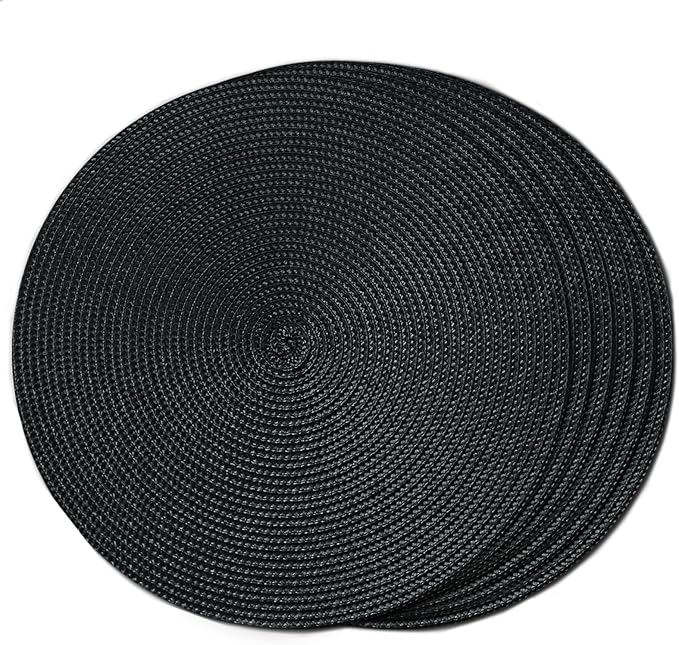 FunWheat Round Braided Placemats Set of 6 Place Mats for Dining Tables Woven Washable Non-Slip Table mats Small 13 inch(S Black, 6pcs)