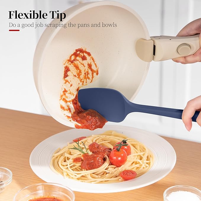 Silicone Spoon Spatulas Set, 600ºF Heat-Resistant BPA-Free Non-Stick Rubber Spoonulas Kitchen Baking Cooking Spoons Versatile for Scooping, Mixing, Stirring, Serving (Set of 3, Multi-4)