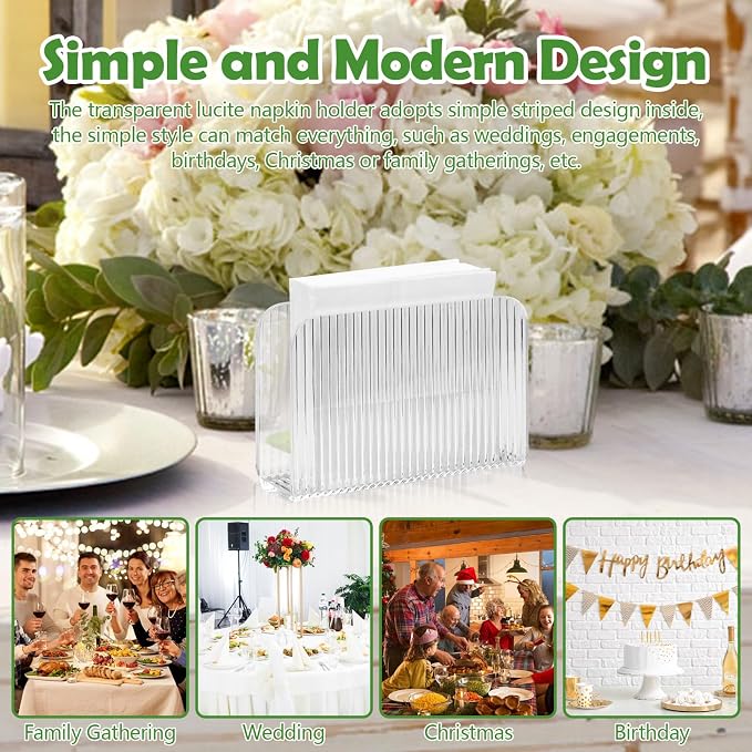 LELE LIFE Acrylic Napkin Holder for Table, Crystal Clear Cocktail Napkin Holder for Kitchen Dinner Christmas, Modern Paper Napkin Holder Dispenser (Strip Pattern)