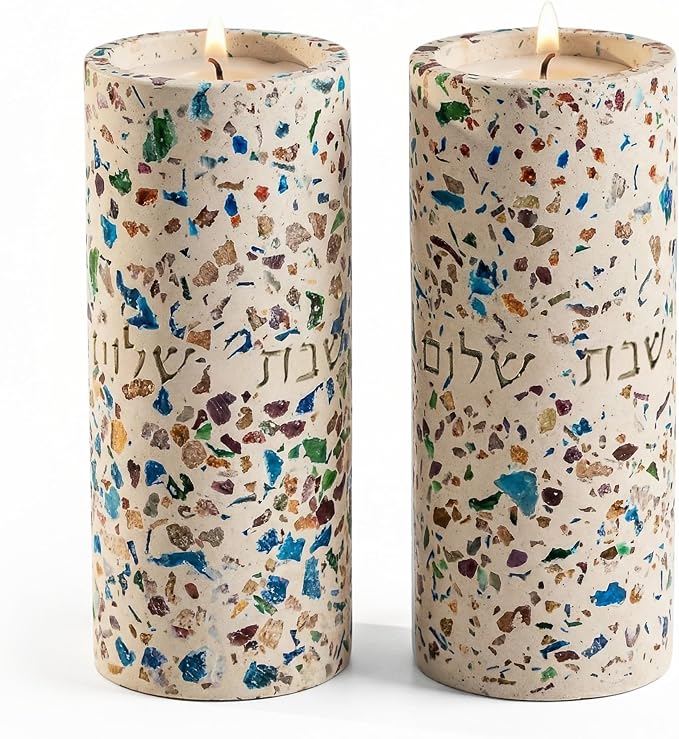 Suri Shabbat Candle Holder – Elegant Shabbat Candlesticks for Jewish Home Décor, Modern Metal Design, Perfect Candle Holders for Sabbath & Gift Giving (Turquoise)