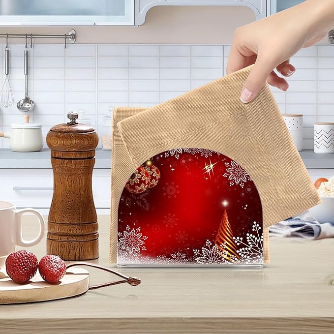 Acrylic Fall Napkin Holder for Table Kitchen Christmas Red Balls Snowflakes Cocktail Dinner Napkin Holders Paper Towel Dispenser Countertop Modern Home Decor