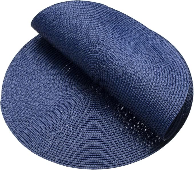 AHHFSMEI Round Placemats Set of 8 Heat Resistant Washable Non-Slip Woven Braided Table Mats for Dining Table Kitchen & Home Decor (Navy Blue,8)