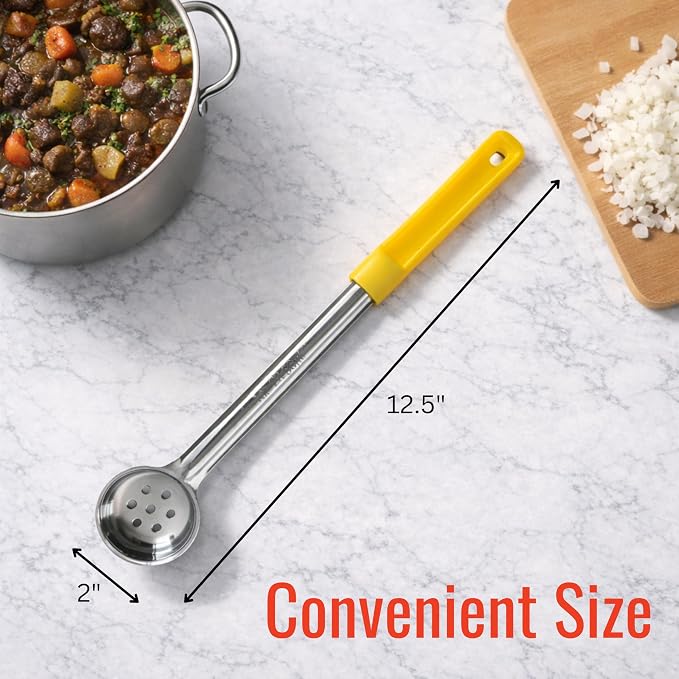 1 oz Slotted Stainless Steel Portion Control Ladle Spoon | Commercial-Grade Spoodle for Portioning & Draining - Pasta, Veggies & Buffet Service. Color-Coded by Size. Dishwasher Safe.