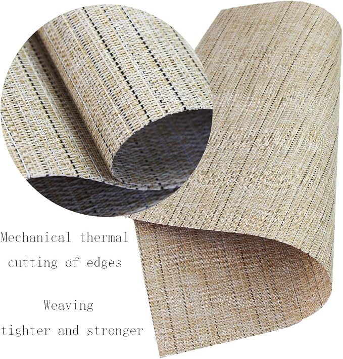 PIGCHCY Deep Beige Placemats Set of 4 Encryption Thickening Weave Heat-Resistant Placemat Washable Easy to Clean Table Mats for Dining Room and Decor (18 x 12 inch)