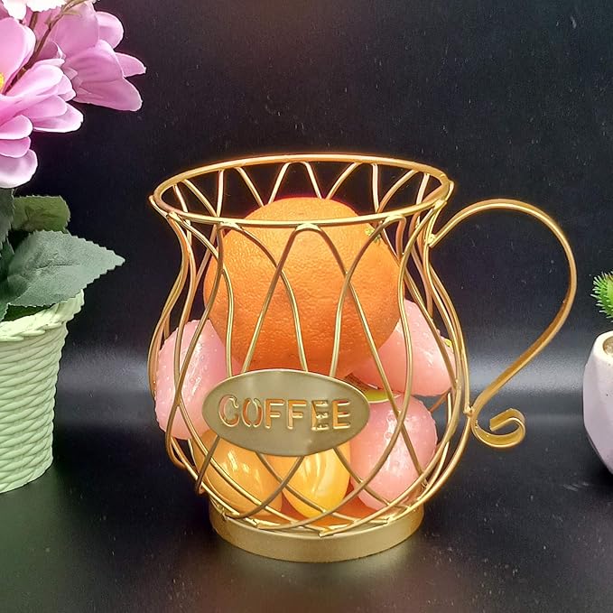 Coffee Pod Holder,Mug Shape Coffee Capsule Storage Basket Organizer for for Coffee Station Bar Decor Restaurant Tea Room Kitchen Countertop (Silver)