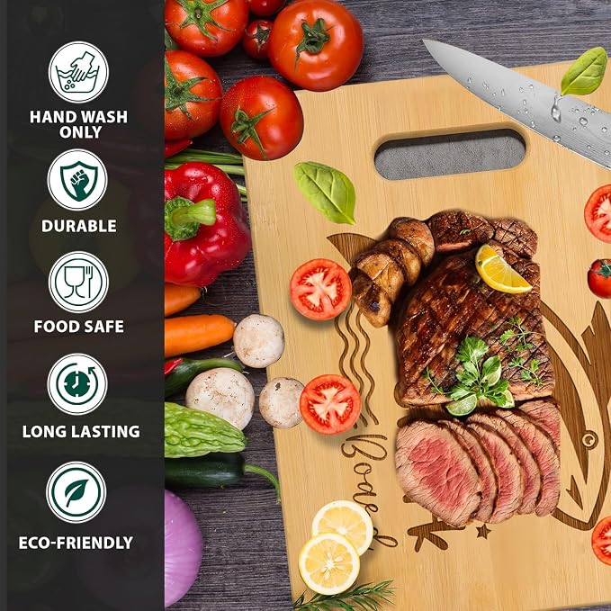 Shark Charcuterie Boards, Shark Board for Man, Funny Charcuterie board, Bamboo Wooden Cutting Board, with Hanging Hole, Juice Grooves