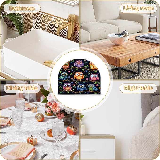 Napkin Holder Acrylic Napkin Holder for Table Kitchen Party Restaurant U Shaped Upright Napkin Dispenser Organizer Vibrant Owls Branches Flowers Spring