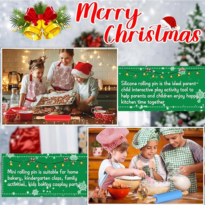 Dandat 12 Pcs Small Rolling Pin Kids 12 Inch Mini Silicone Rolling Pin for Baking Non Stick Kids Dough Roller with Wooden Handle for Kitchen Cookie Pastry Fondant Cake 6 Colors