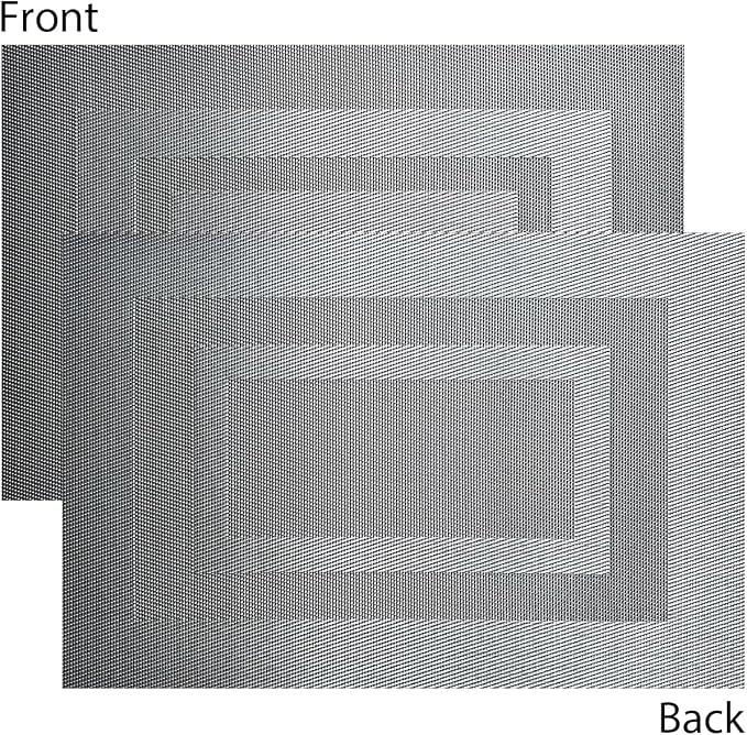 PIGCHCY Placemats Set of 8 Washable Durable Place Mats Vinyl Heat Resistant Non-Slip Table Mats Indoor Outdoor (18 x 12 inches, Silver Black)