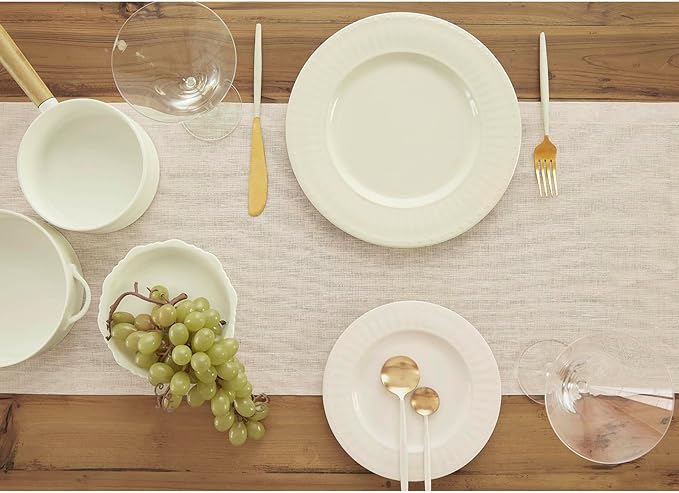 Solino Home Linen Light Natural Table Runner 132 Inches Long - Athena, 100% Pure Linen Dining Table Runner 14 x 132 Inch for Spring, Summer