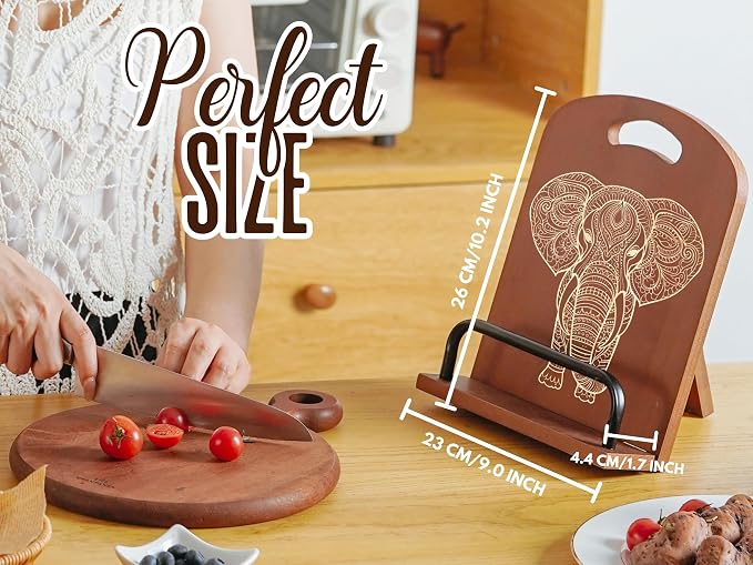 INNObeta Cookbook Stand for Kitchen Counter, Adjustable Tablet Recipe Book Holder, Perfect Gifts for Women, Mom, Grandma on Birthday, Unique Kitchen Decor, Elephant